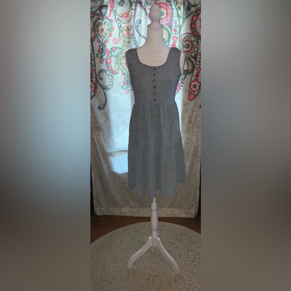 SHEIN Gray Medium Knee Length Dress with Button Accents